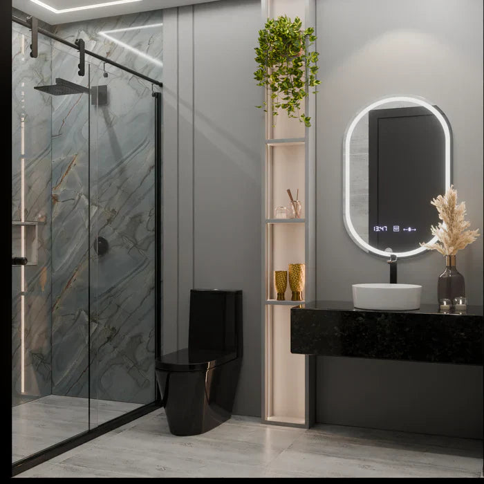 Oglinda LED Ovala 50x80cm Senzor, 3 Lumini, Ceas, Dezaburire si Touch