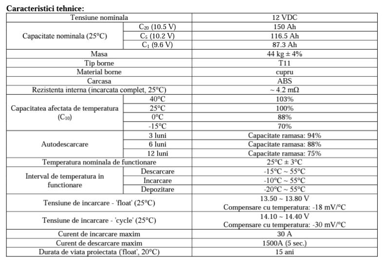 Acumulator Solar Gel UPTEC 12V 150AH Baterie