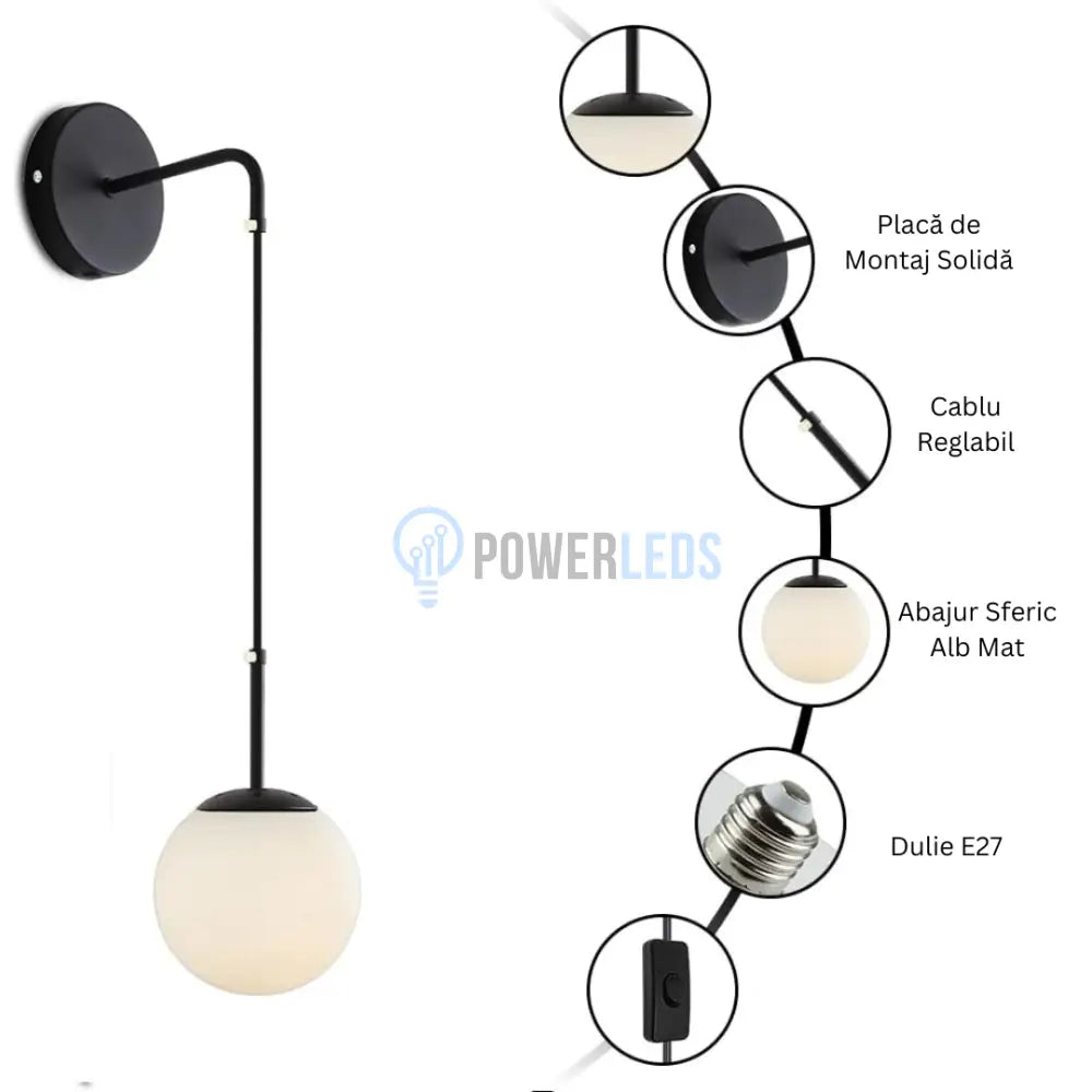 Aplica Ajustabila Nordic Style Black Abajur Mat NEAGRA / ABAJUR / APLICA PERETE Wall Light Fixtures