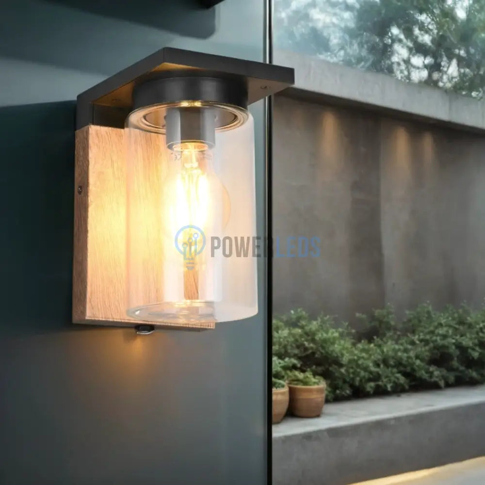 Aplica Exterior 1x27 cu Senzor Finisaj Tip Lemn APLICA PERETE / MARO Wall Light Fixtures