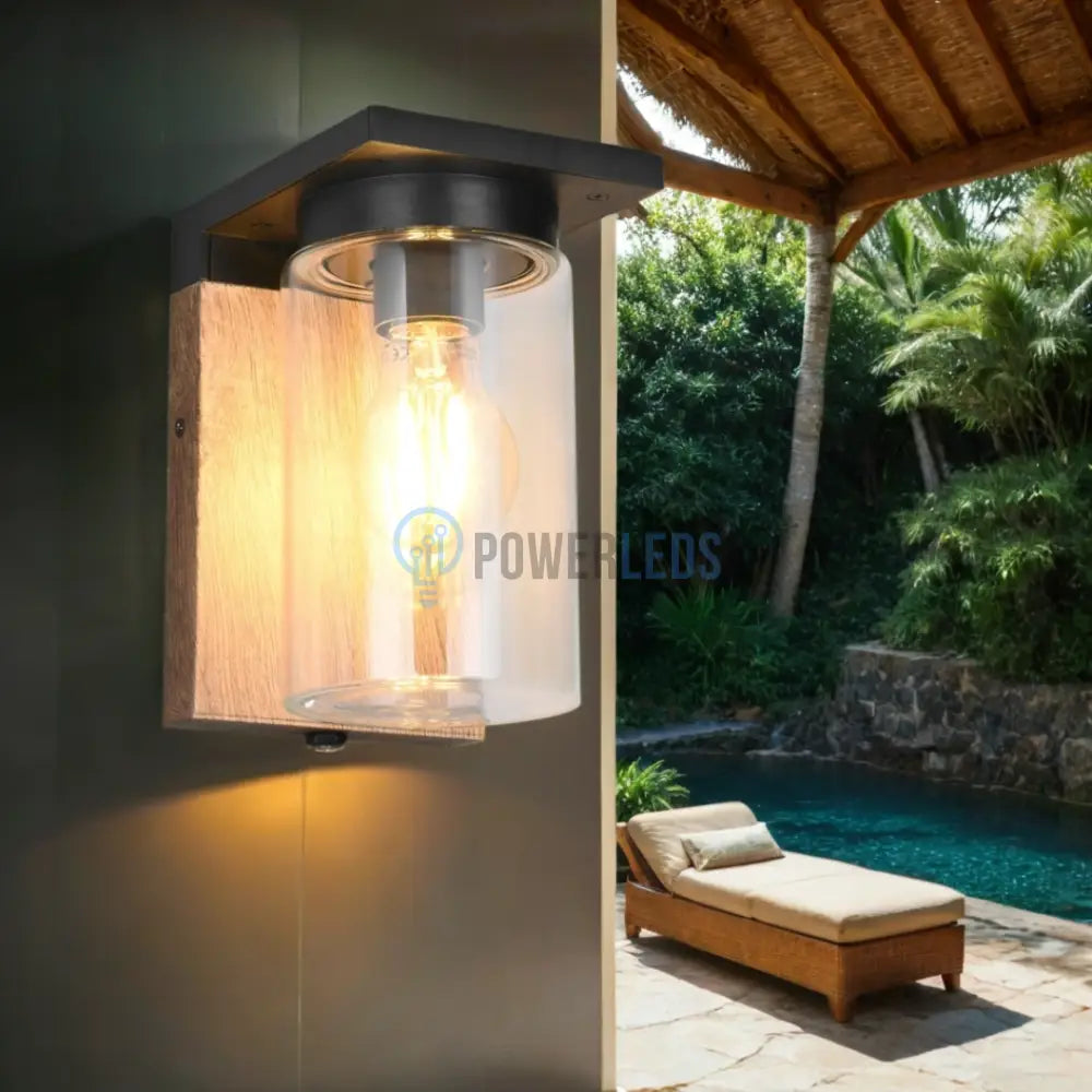 Aplica Exterior 1x27 cu Senzor Finisaj Tip Lemn APLICA PERETE / MARO Wall Light Fixtures