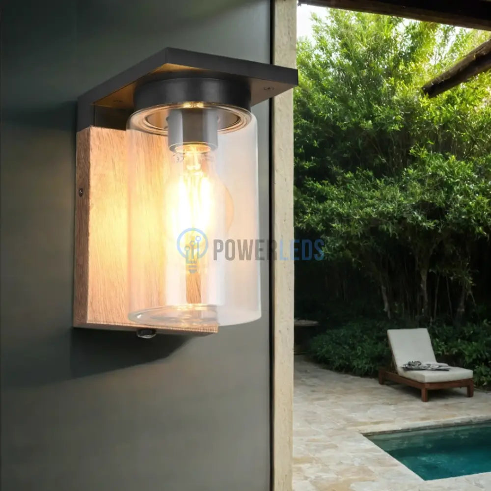 Aplica Exterior 1x27 cu Senzor Finisaj Tip Lemn APLICA PERETE / MARO Wall Light Fixtures