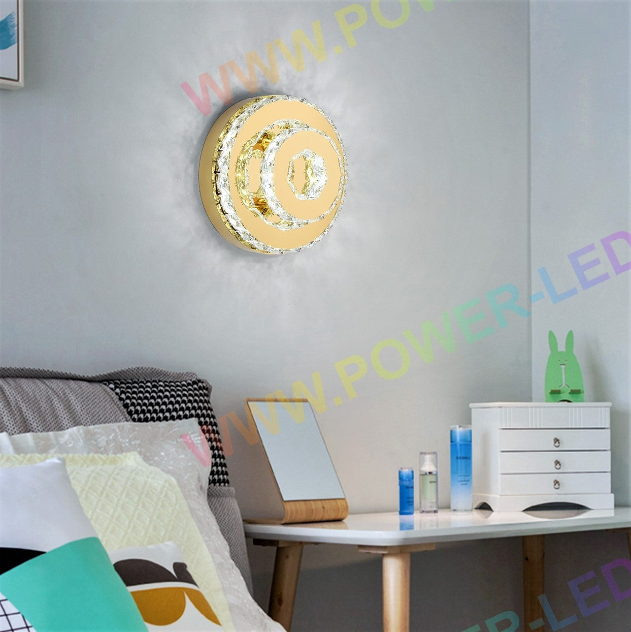 Lustra LED 40W CRISTAL Double Circle Gold