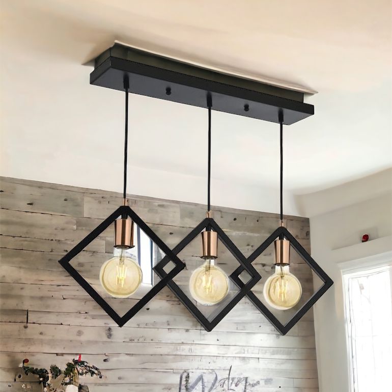 Lustra Vintage 3XE27 TRIANGLE Gold+Black