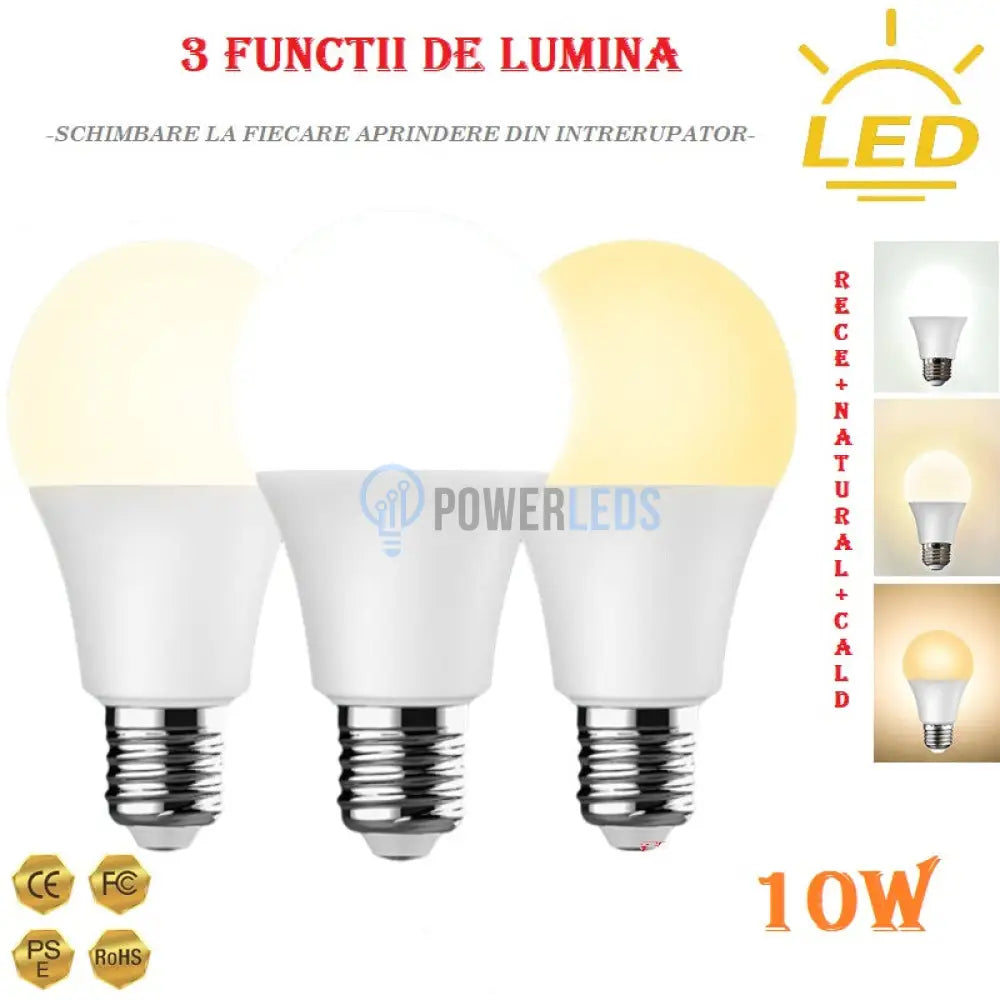 Bec Led E27 10W 3 Functii Glob Mat Bulb