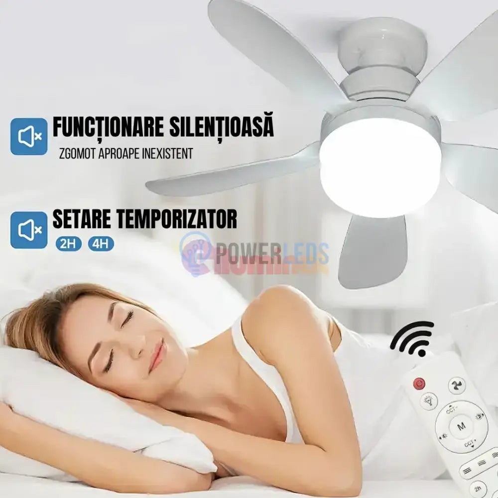 Bec LED E27 30W cu Ventilator, 3 Lumini si telecomanda powerleds.ro