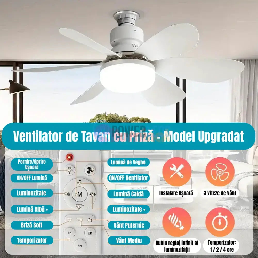 Bec LED E27 30W cu Ventilator, 3 Lumini si telecomanda powerleds.ro