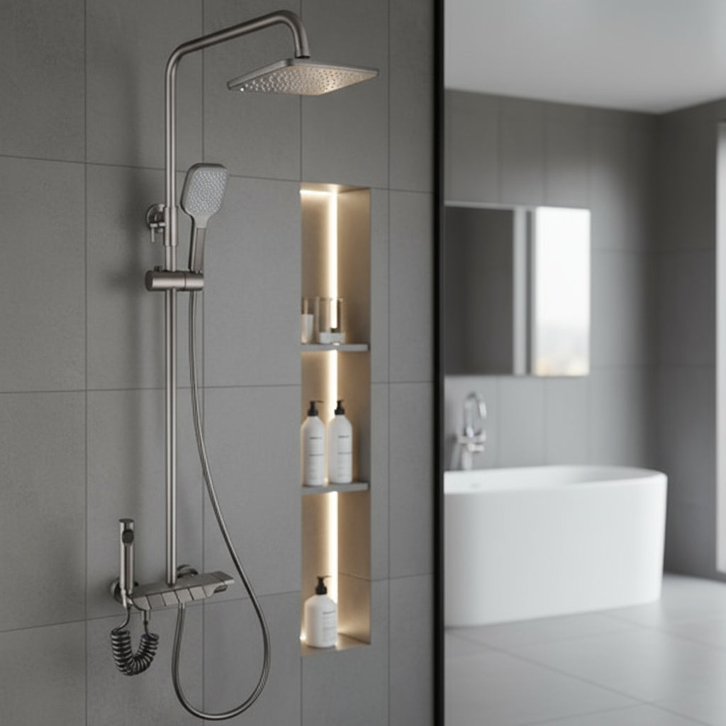 Coloana de Dus 1803 Gri Design Modern cu Cap Tip Ploaie