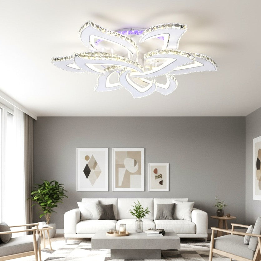 Lustra LED Camelia Grande Cristal Alba RGB Telecomanda Echivalent 1200W