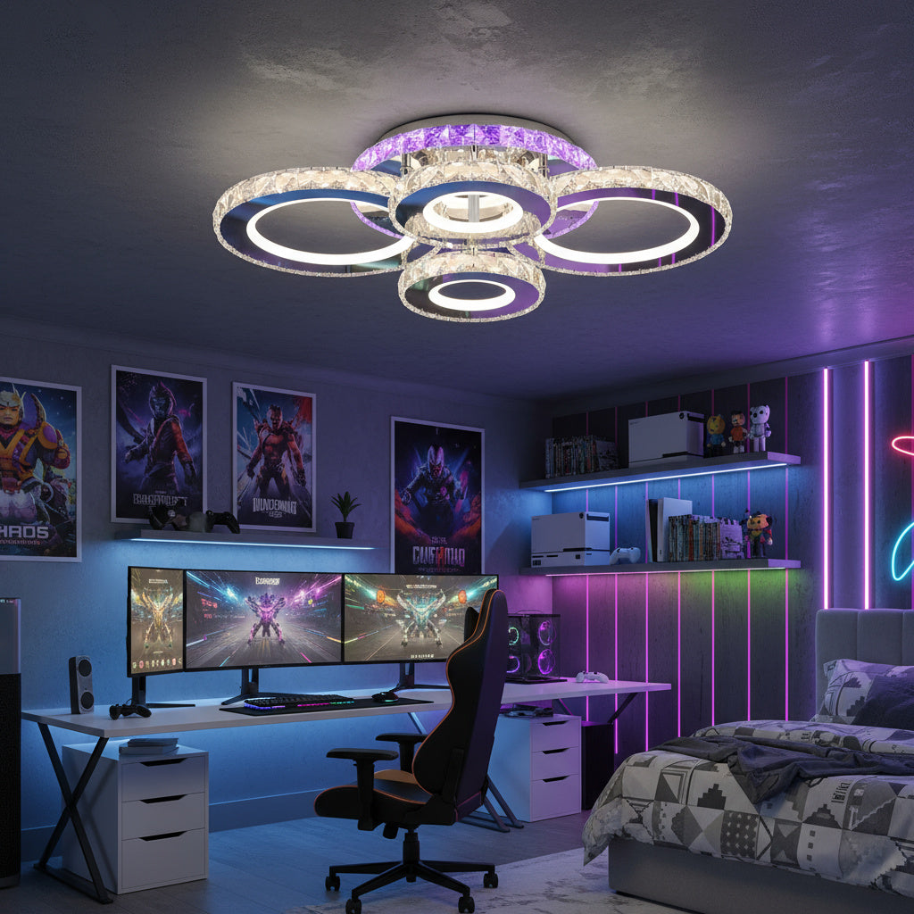 Lustra LED 4 CIRCLE Cristal Chrome RGB Echivalent 500W Telecomanda