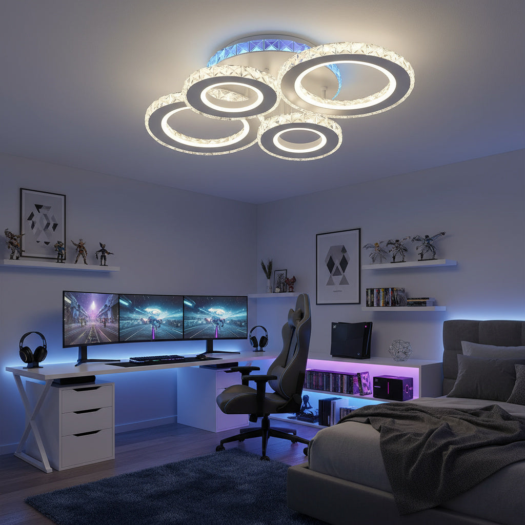 Lustra LED 4 CIRCLE Cristal Alba RGB Echivalent 500W Telecomanda