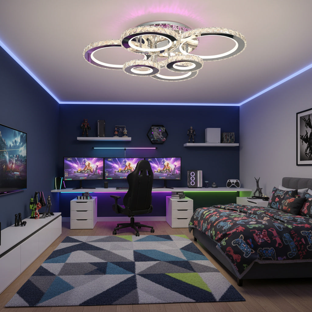 Lustra LED 6 CIRCLE Cristal Chrome RGB Echivalent 800W Telecomanda