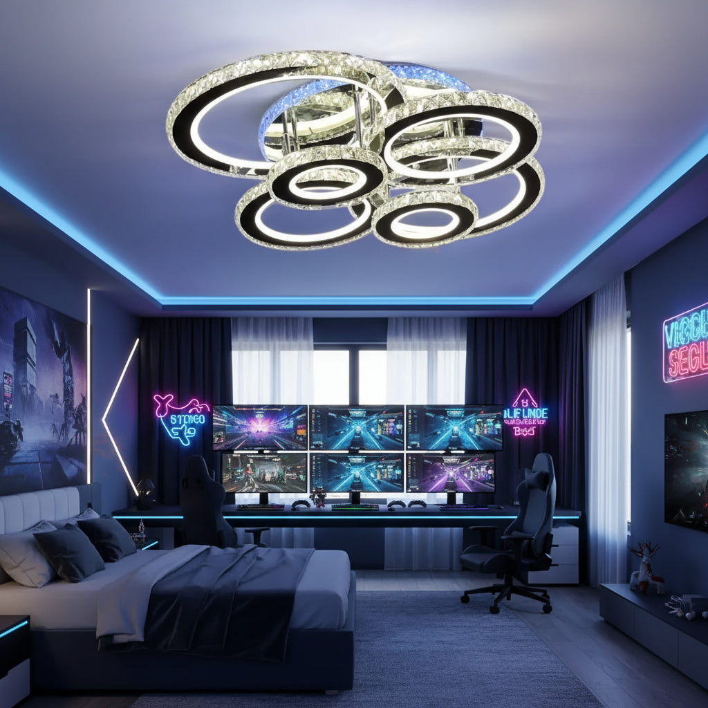 Lustra LED 6 CIRCLE Cristal Chrome RGB Echivalent 800W Telecomanda