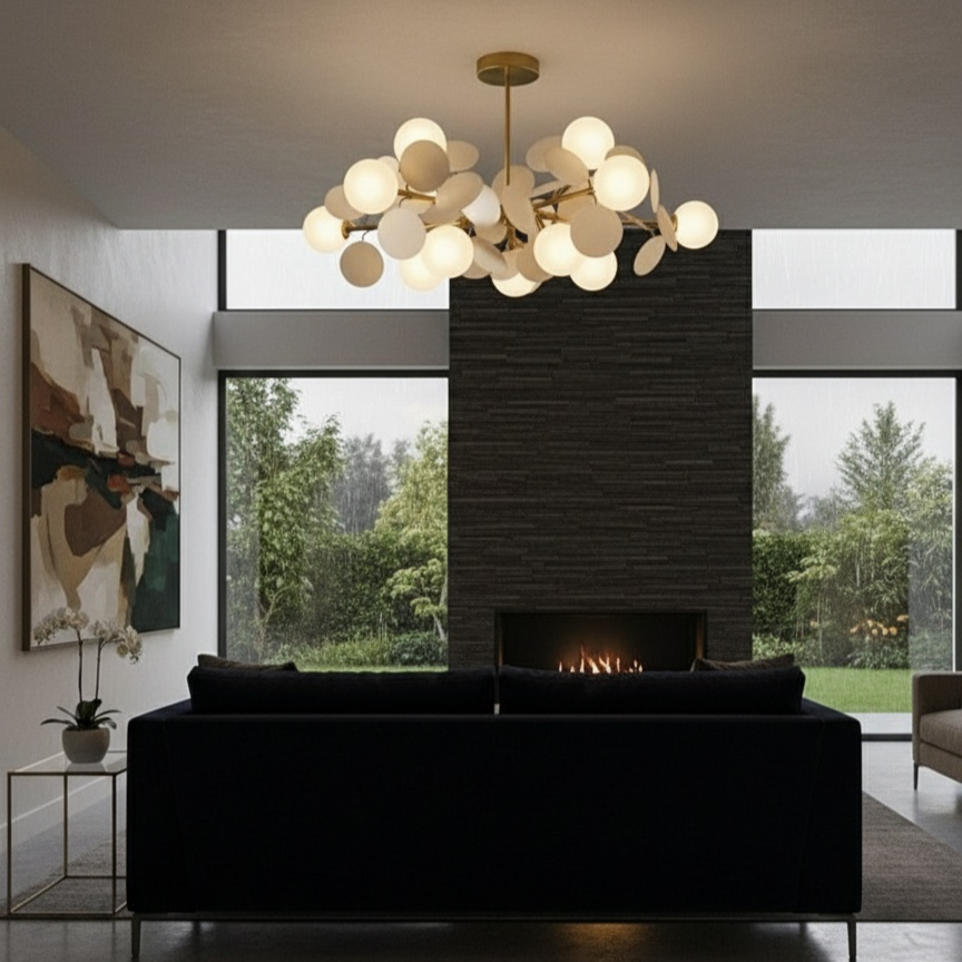 Lustra Suspendata SELVA Gold & White Abajur Mat