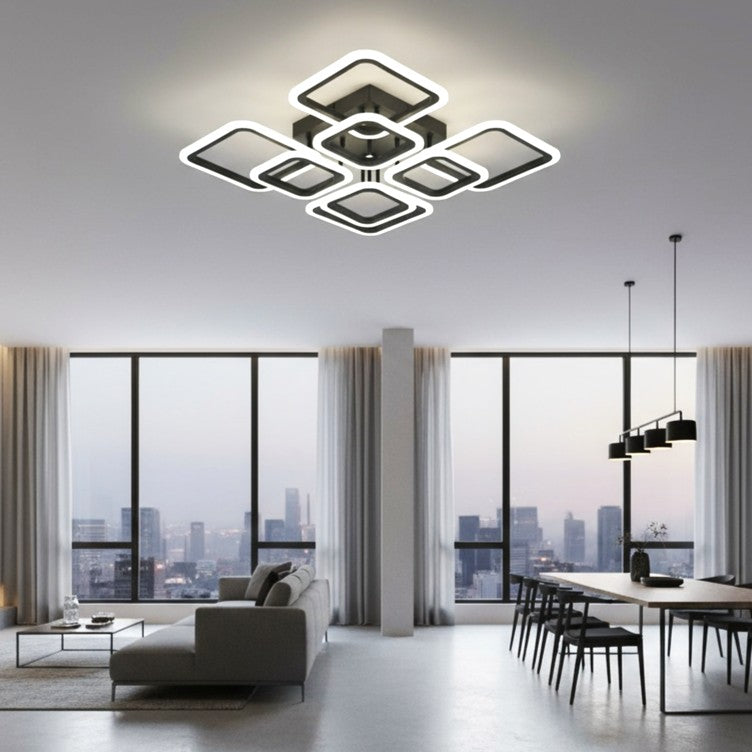 Lustra LED 4+4 Square Gigant Black Echivalent 1000W Telecomanda