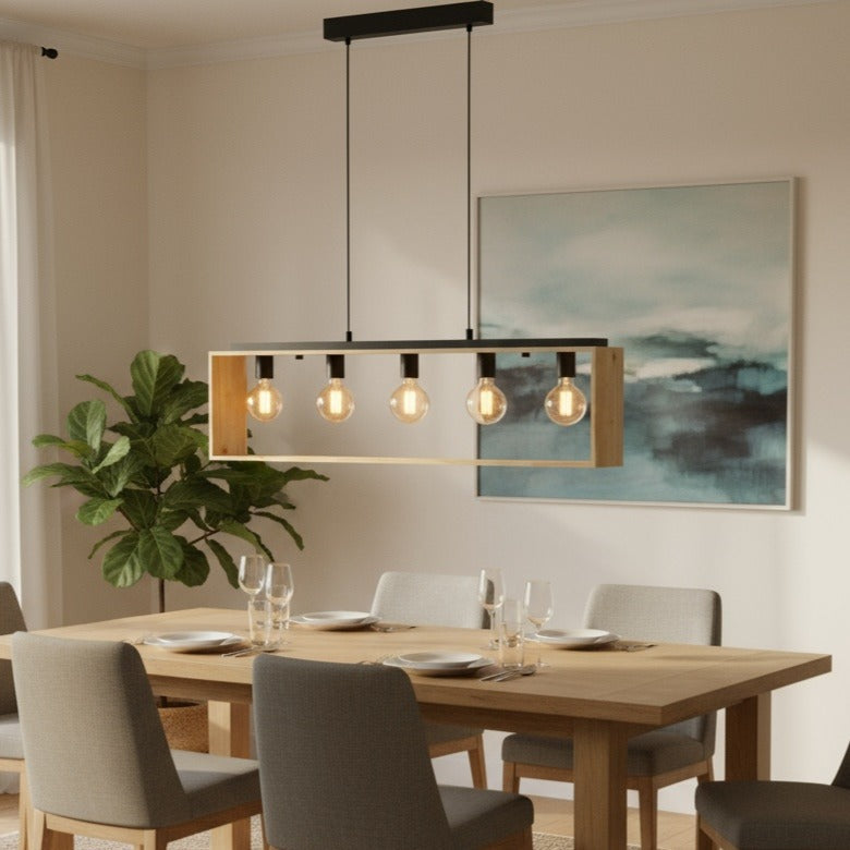 Lustra Suspendata FAMBOROUGH Black & Wood 100x16CM