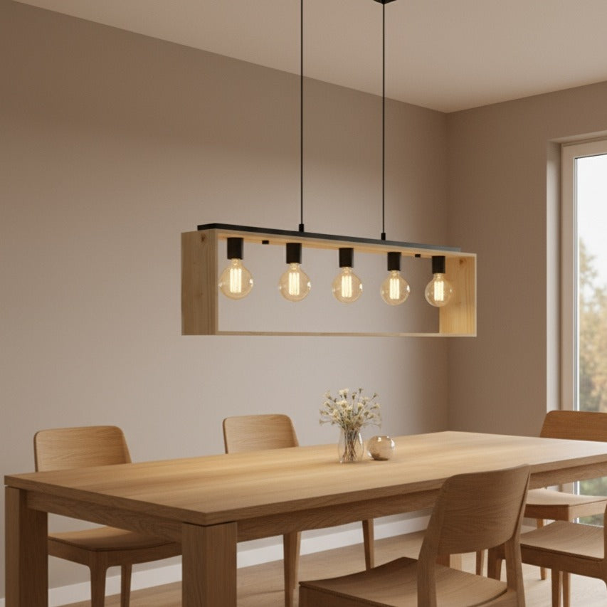 Lustra Suspendata FAMBOROUGH Black & Wood 100x16CM