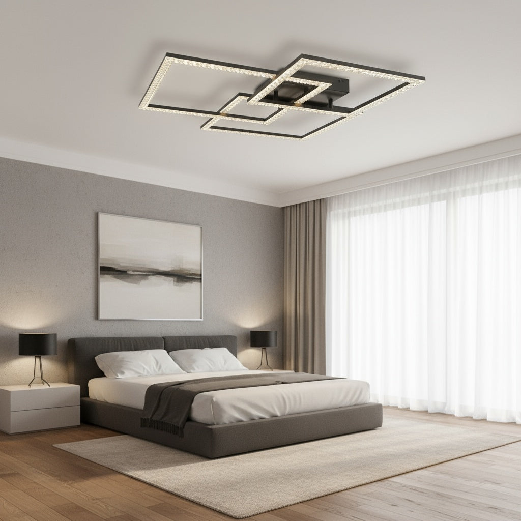 Lustra LED Squares White & Wood Echivalent 800W Telecomanda