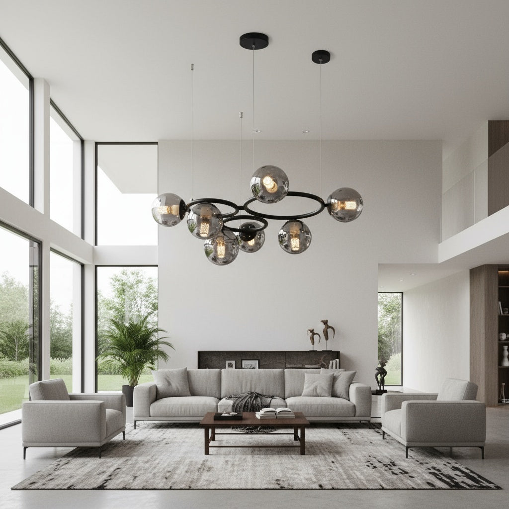 Lustra Suspendata DIONIS Circles Black Abajur Fumuriu 7xE27