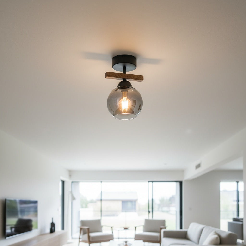 Lustra Mini Wood Black & Brown Abajur Fumuriu 1xE27