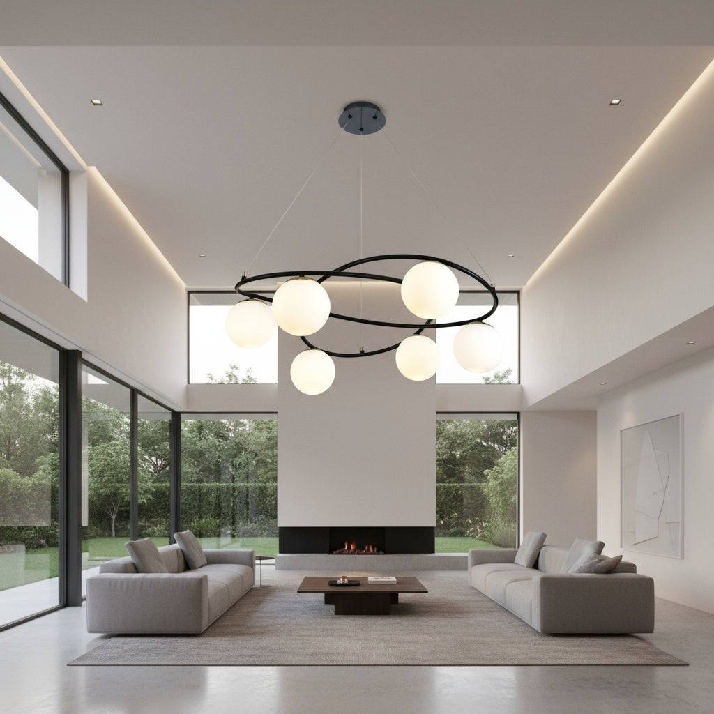 Lustra Suspendata DIONIS Black Abajur Mat 6xE27