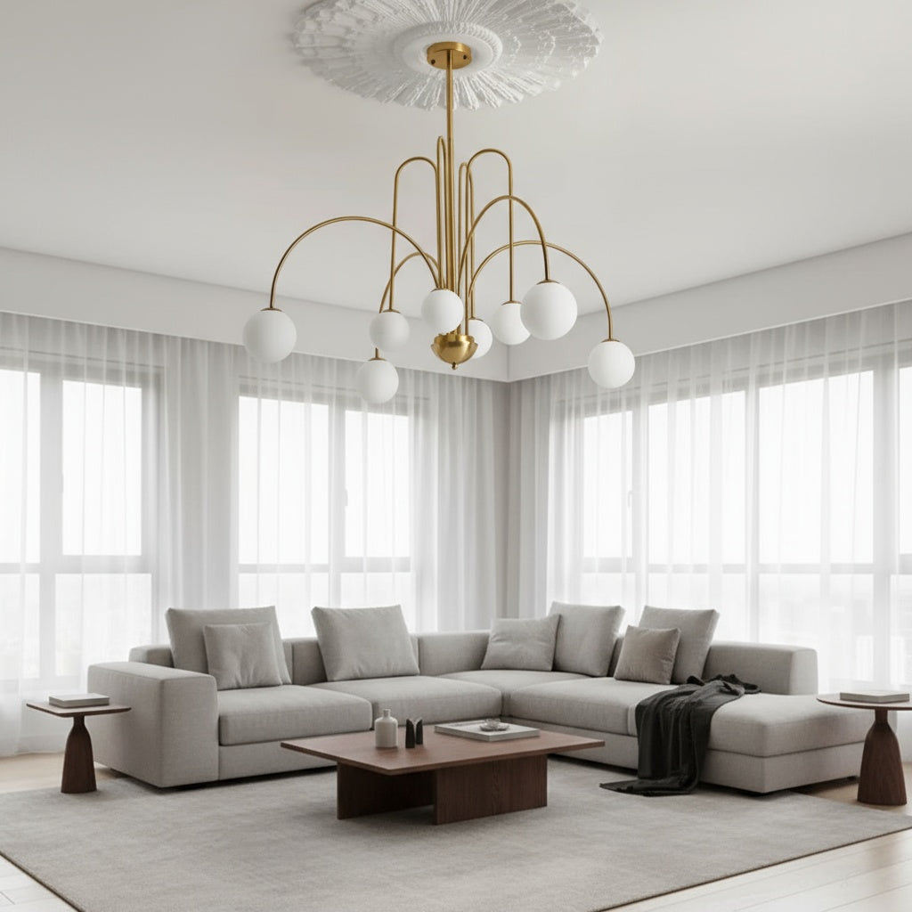 Lustra CARO Gold Abajur Mat 8xG9