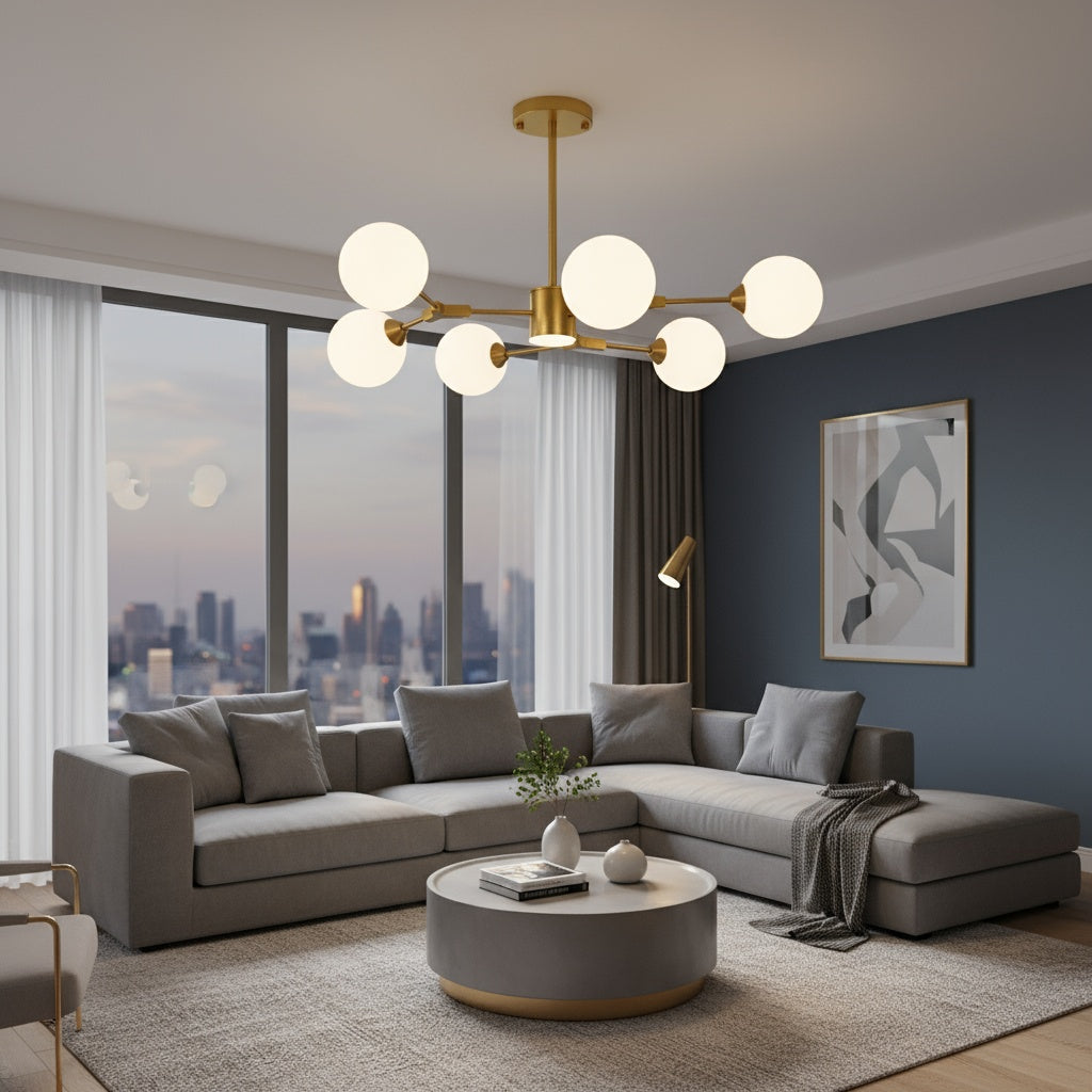 Lustra Auryn Gold Abajur Mat 6xG9