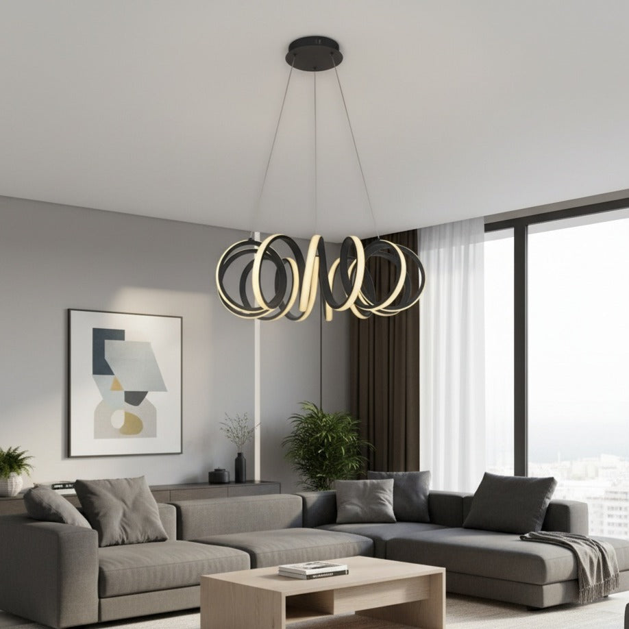 Lustra LED Suspendata POVRA Black Echivalent 300W Telecomanda