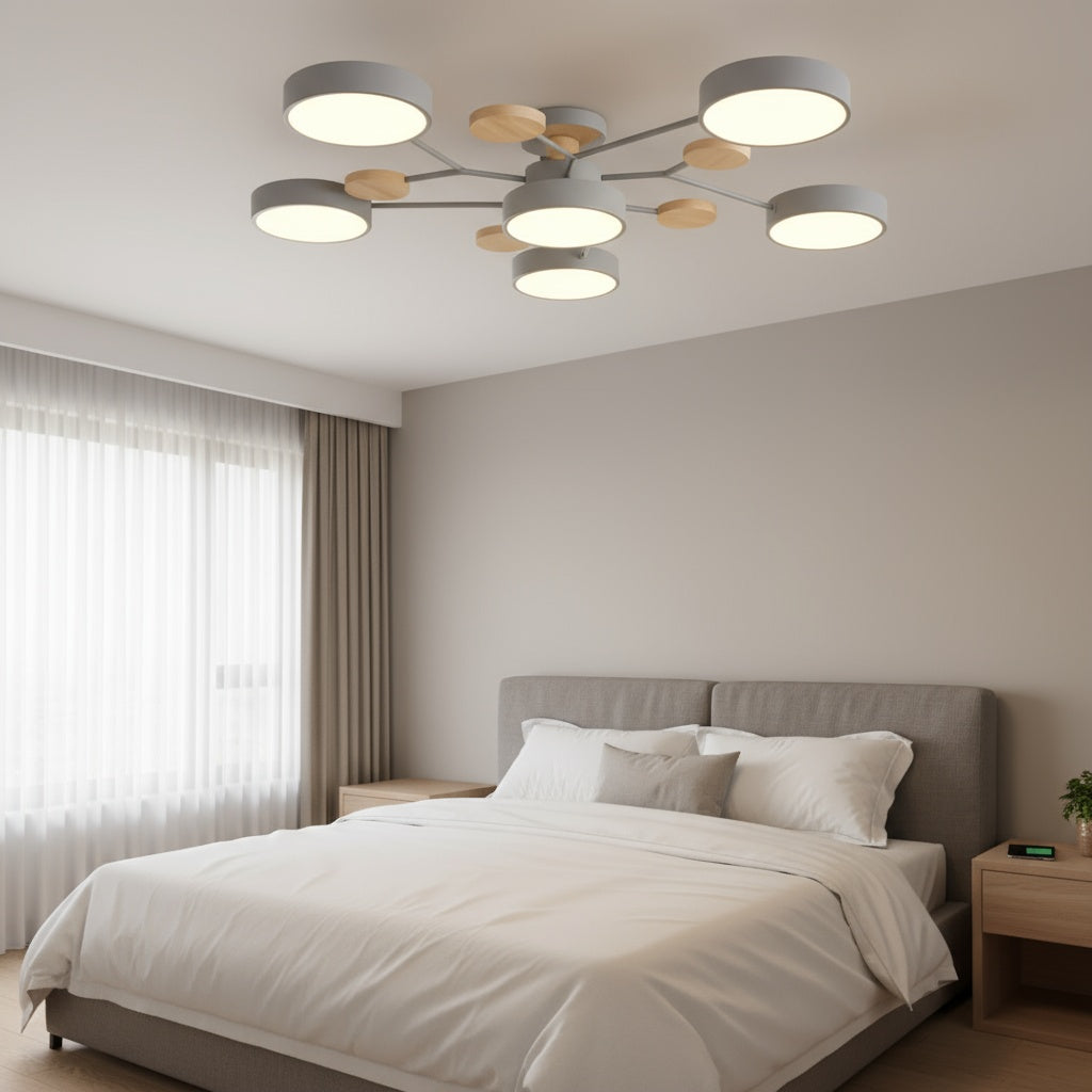 Lustra LED Grey & Wood 5+1 Echivalent 800W Telecomanda