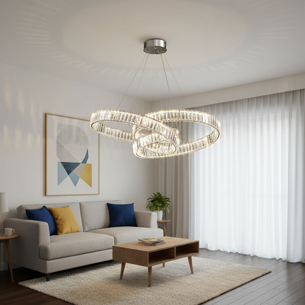 Lustra LED LEVA Cristal Silver 3 Functii Telecomanda