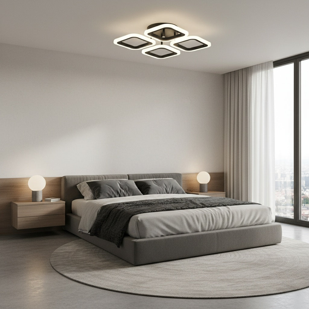 Lustra LED 4 SQUARES Black Echivalent 250W Telecomanda