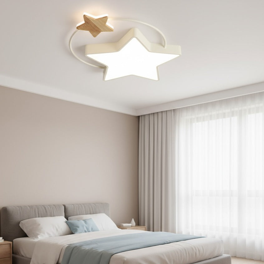 Lustra LED Modern STAR White & Wood Echivalent 350W Telecomanda