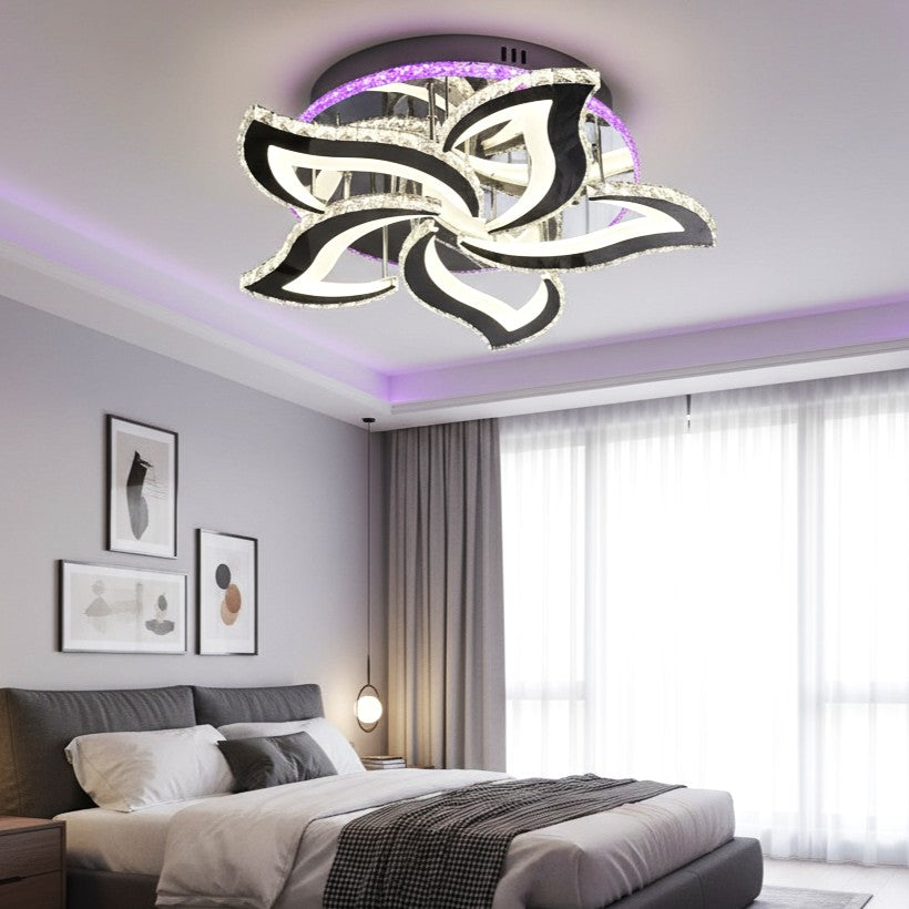 Lustra LED Camelia Cristal Chrome RGB Echivalent 600W Telecomanda