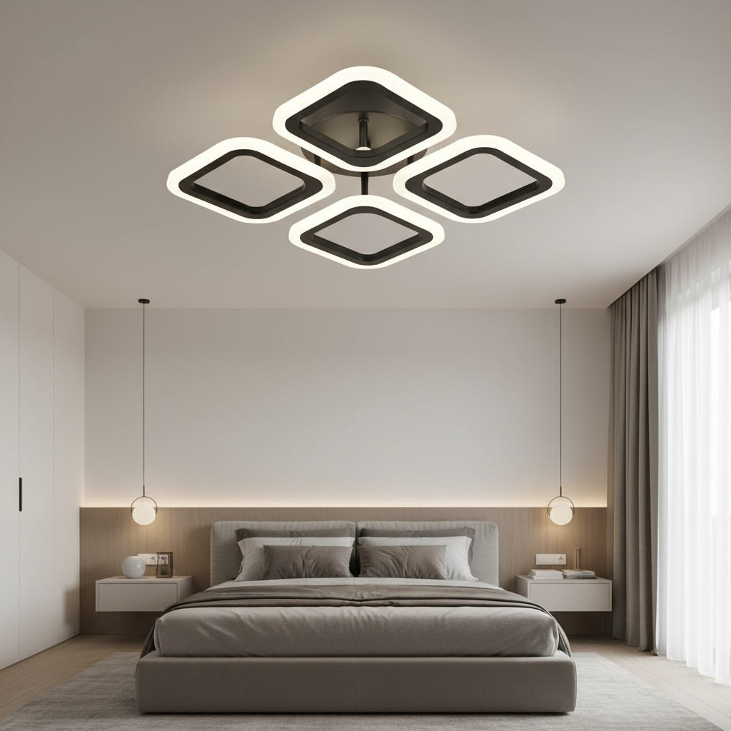 Lustra LED 4 SQUARES Black Echivalent 250W Telecomanda