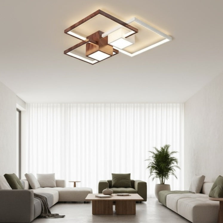 Lustra LED Squares White & Wood Echivalent 800W Telecomanda