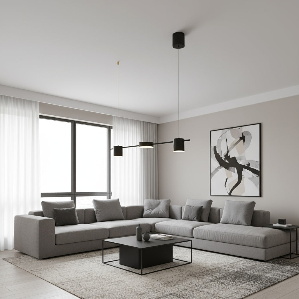 Lustra LED Suspendata Nordic Style Black Echivalent 200W Telecomanda