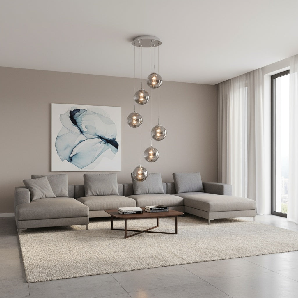 Lustra Suspendata LIMA Silver Abajur Fumuriu 6xG9