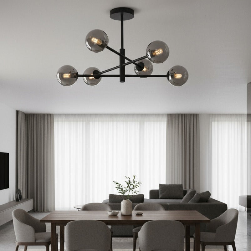 Lustra Suspendata GOLO Black Abajur Fumuriu 6xE27