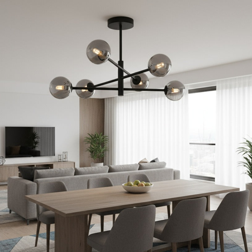 Lustra Suspendata GOLO Black Abajur Fumuriu 6xE27