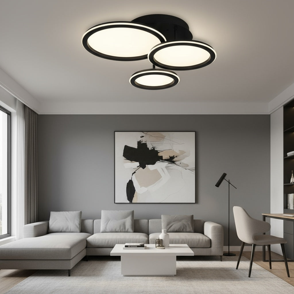 Lustra LED Polin 3 BLACK CIRCLE Echivalent 510W Telecomanda