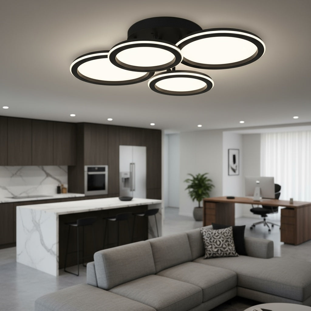 Lustra LED Polin 4 BLACK CIRCLE Echivalent 600W Telecomanda