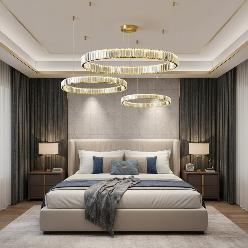 Lustra LED Cristal Gold 3 Segmente Mobile Echivalent 1000W Telecomanda