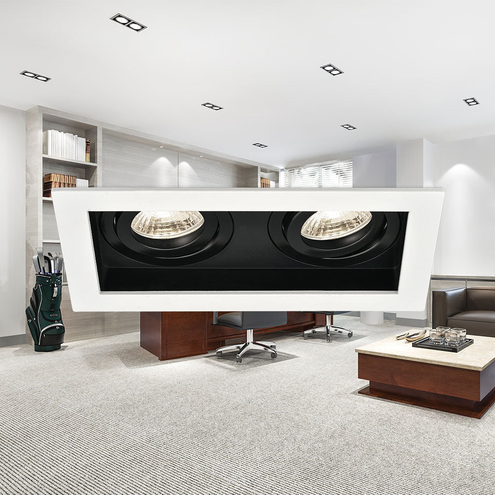 Spot Incastrat Dreptunghiular Fascicul Reglabil Alb & Negru Dulie 2xMR16 L185xH33mm