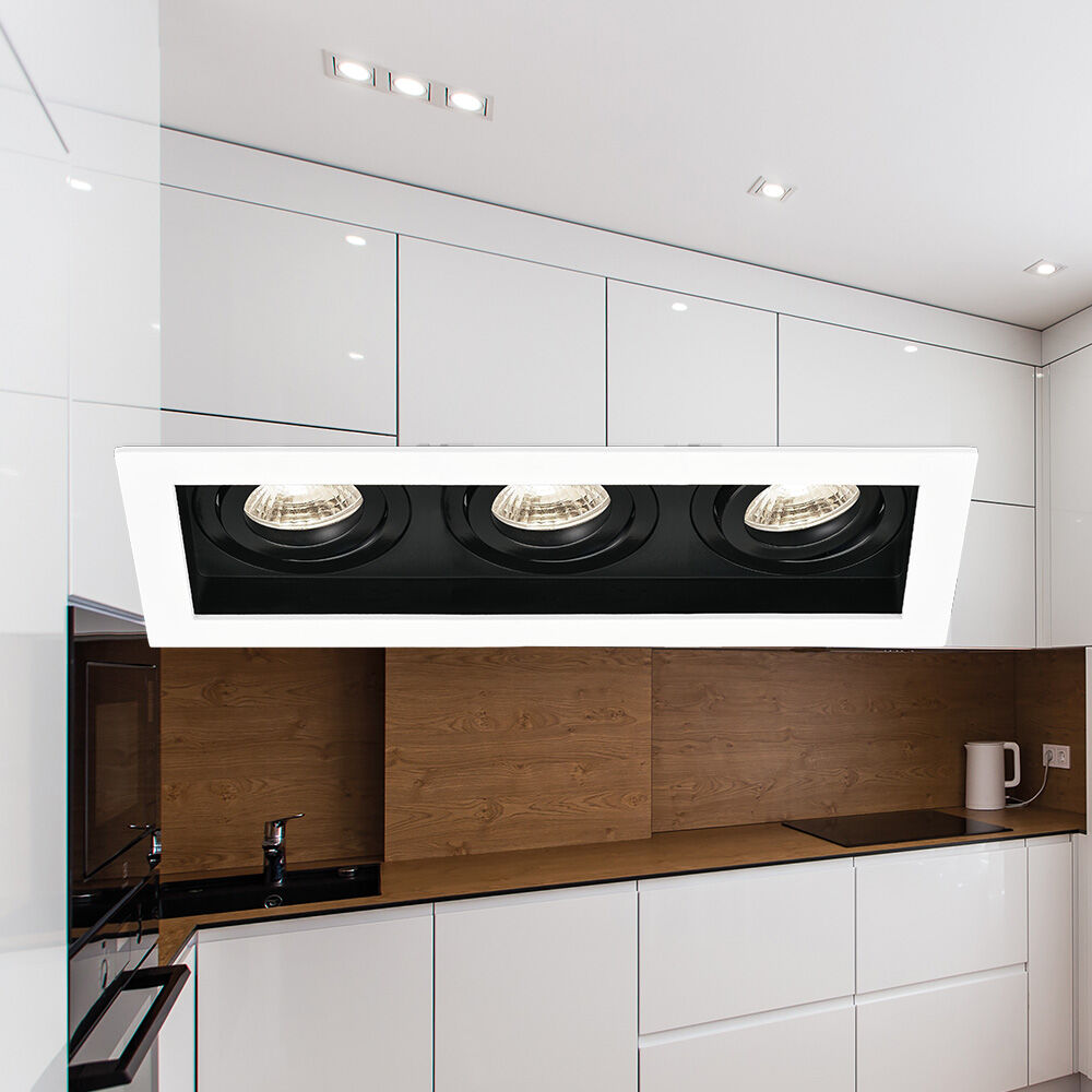 Spot Incastrat Dreptunghiular Fascicul Reglabil Alb & Negru Dulie 3xMR16 L270xH33mm