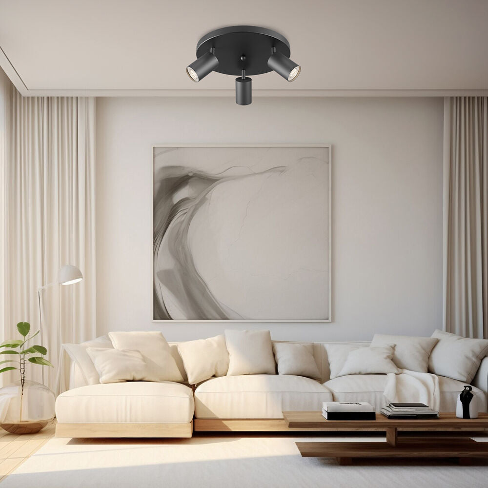 Lustra Neagra cu 3 Spoturi Reglabile Suport Rotund 3xGU10