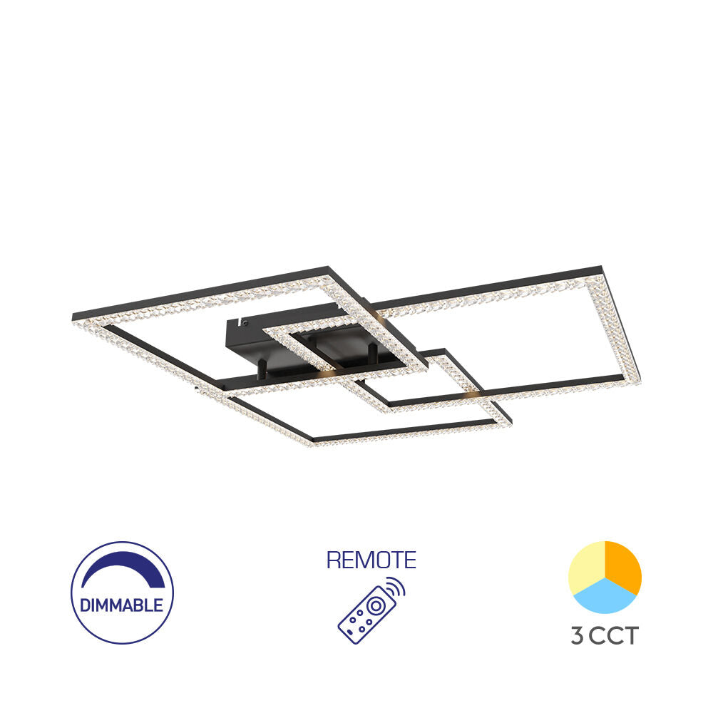 Lustra LED 3 Squares Cristal Black Echivalent 800W Telecomanda