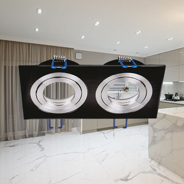 Spot Incastrat Dreptunghiular Fascicul Reglabil Negru & Argintiu Dulie 2xMR16 L170xH25mm