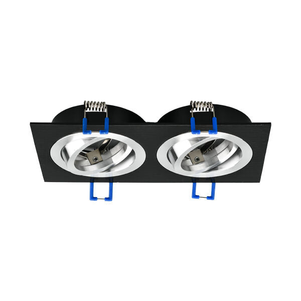 Spot Incastrat Dreptunghiular Fascicul Reglabil Negru & Argintiu Dulie 2xMR16 L170xH25mm