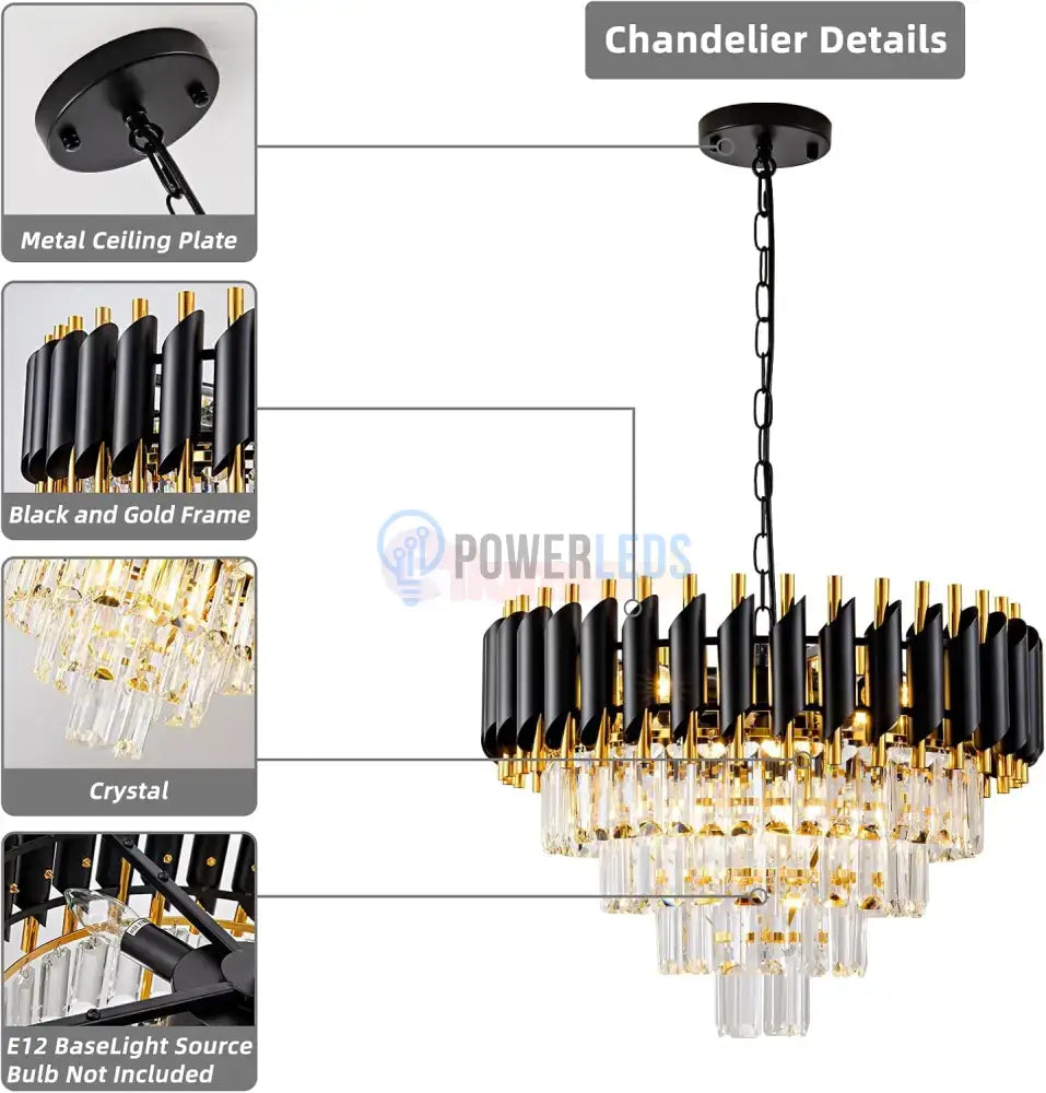 Candelabru Cristal BLACK PANTHER 400mm NEGRU + AURIU / CRISTAL / 40CM Chandeliers Crystal