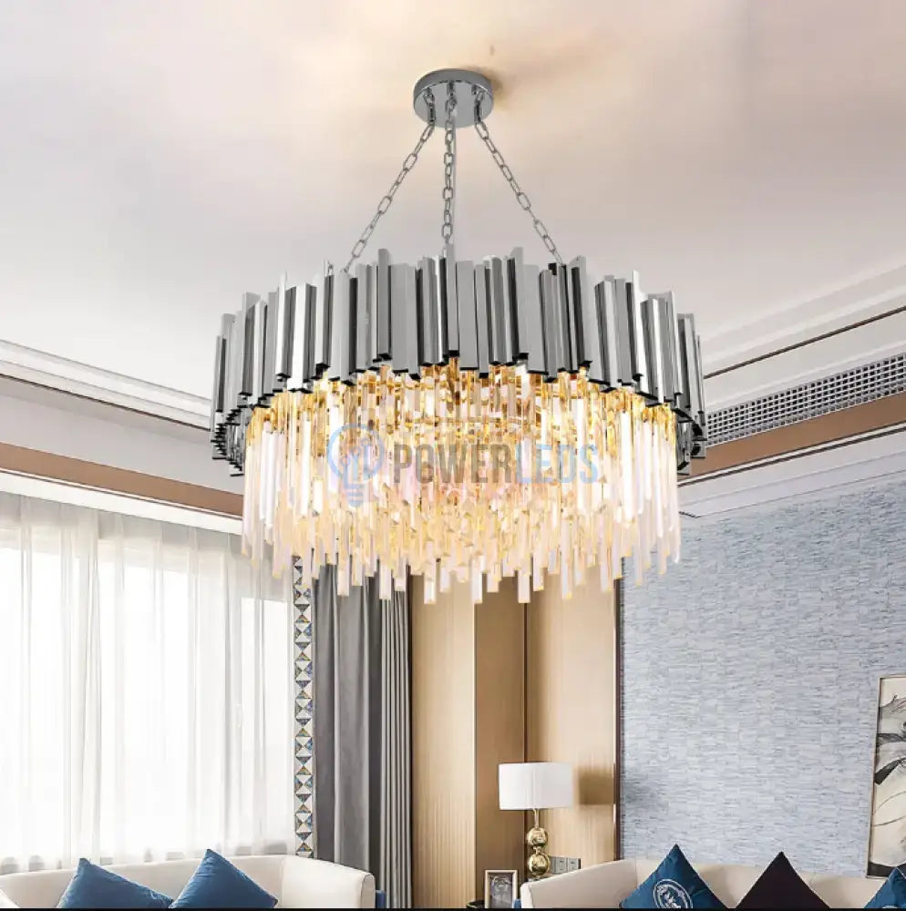 Candelabru Cristal Glory Silver 60Cm Cu Lant Led Chandelier